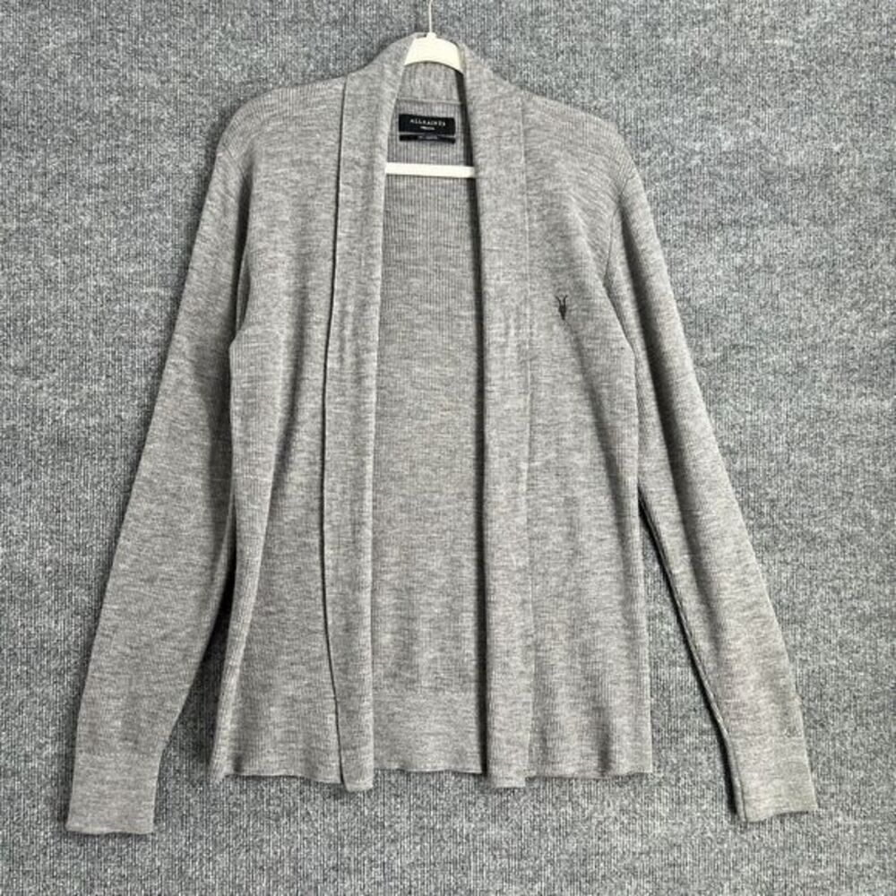 AllSaints Womens Merino Wool Open Front Cardigan Sweater Size M Gray Lightweight